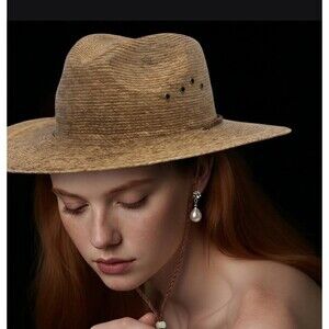 Women’s Straw Fedora Hat Wide Brim Boho Summer Tan Color